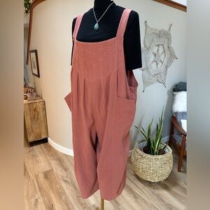 Bloomchic washed brick color Pintuck cotton jumper overalls